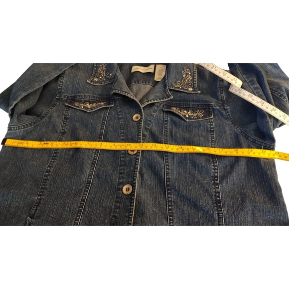Alfred Dunner Shirt  Rhinestones Denim Button Up Front Pocket Womens Size 12 SEE - Picture 13 of 14